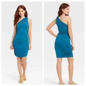 NEW A New Day Women's Ruched Knit One Shoulder Mini Dress - Teal - Size XXL